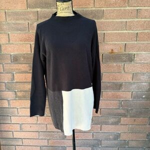 Eileen Fisher Black and White Colorblock Turtleneck Sweater Size L